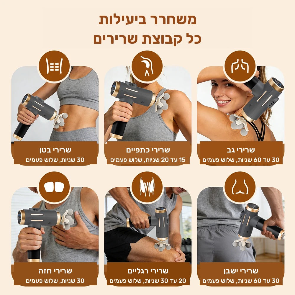 אקדח עיסוי חשמלי עם 99 רמות עוצמה ו 11 ראשים
